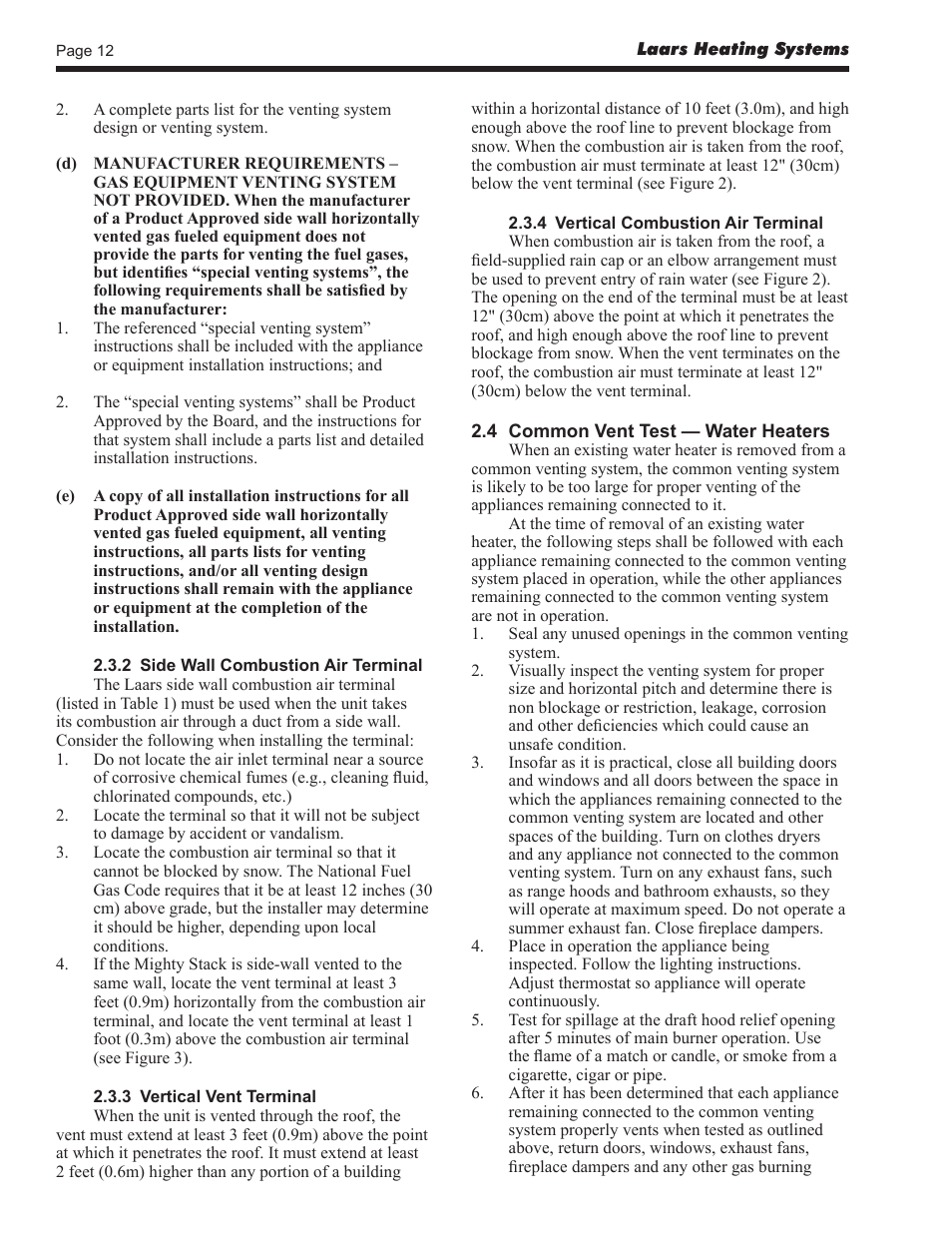 LAARS Mighty Stack MS-080 (Sizes 199, 300, 399) - Install and Operating Manual User Manual | Page 12 / 36