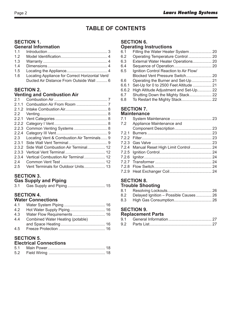 LAARS Mighty Stack MS-080 (Sizes 199, 300, 399) - Install and Operating Manual User Manual | Page 2 / 36