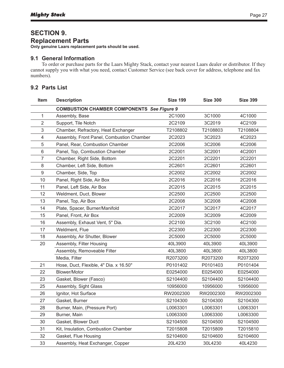 LAARS Mighty Stack MS-080 (Sizes 199, 300, 399) - Install and Operating Manual User Manual | Page 27 / 36