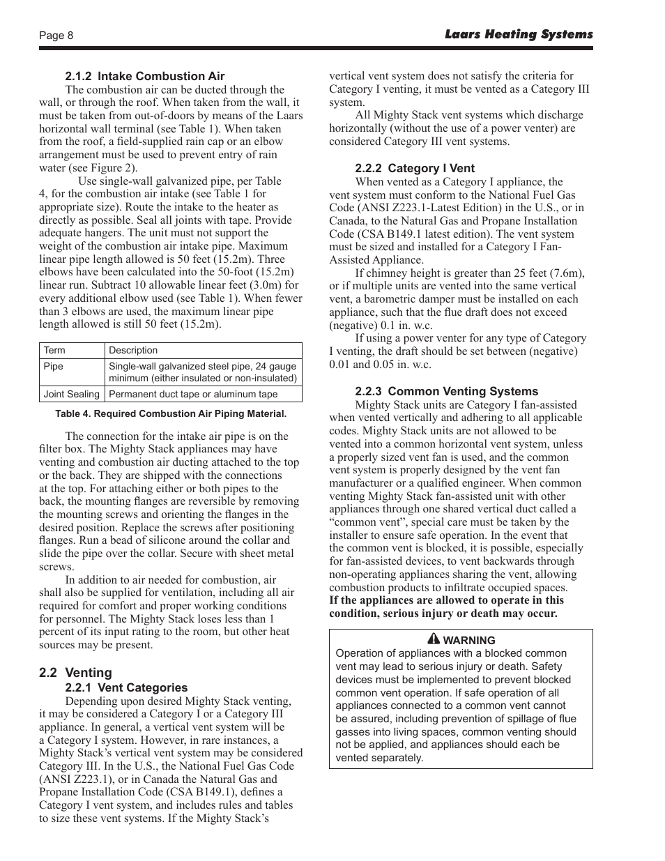 LAARS Mighty Stack MS-080 (Sizes 199, 300, 399) - Install and Operating Manual User Manual | Page 8 / 36