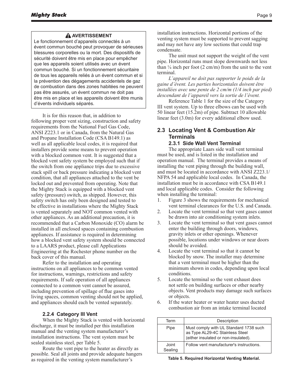 LAARS Mighty Stack MS-080 (Sizes 199, 300, 399) - Install and Operating Manual User Manual | Page 9 / 36
