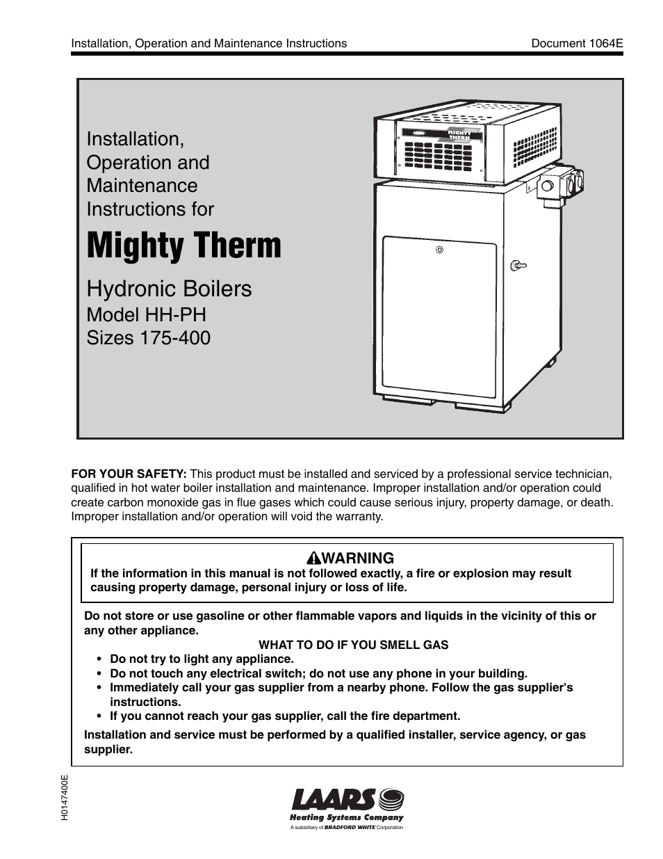 LAARS Mighty Therm HH-PH (Sizes 175-400) - Installation, Operation and Maintenance Instructions User Manual | 28 pages