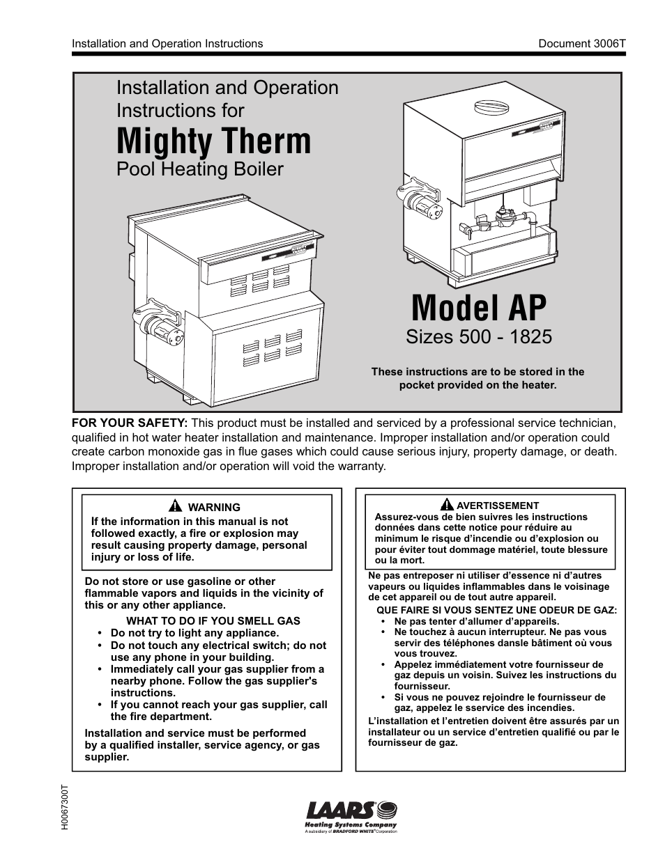 LAARS Mighty Therm AP (Sizes 500-1825) - Installation, Operation and Maintenance Instructions User Manual | 28 pages