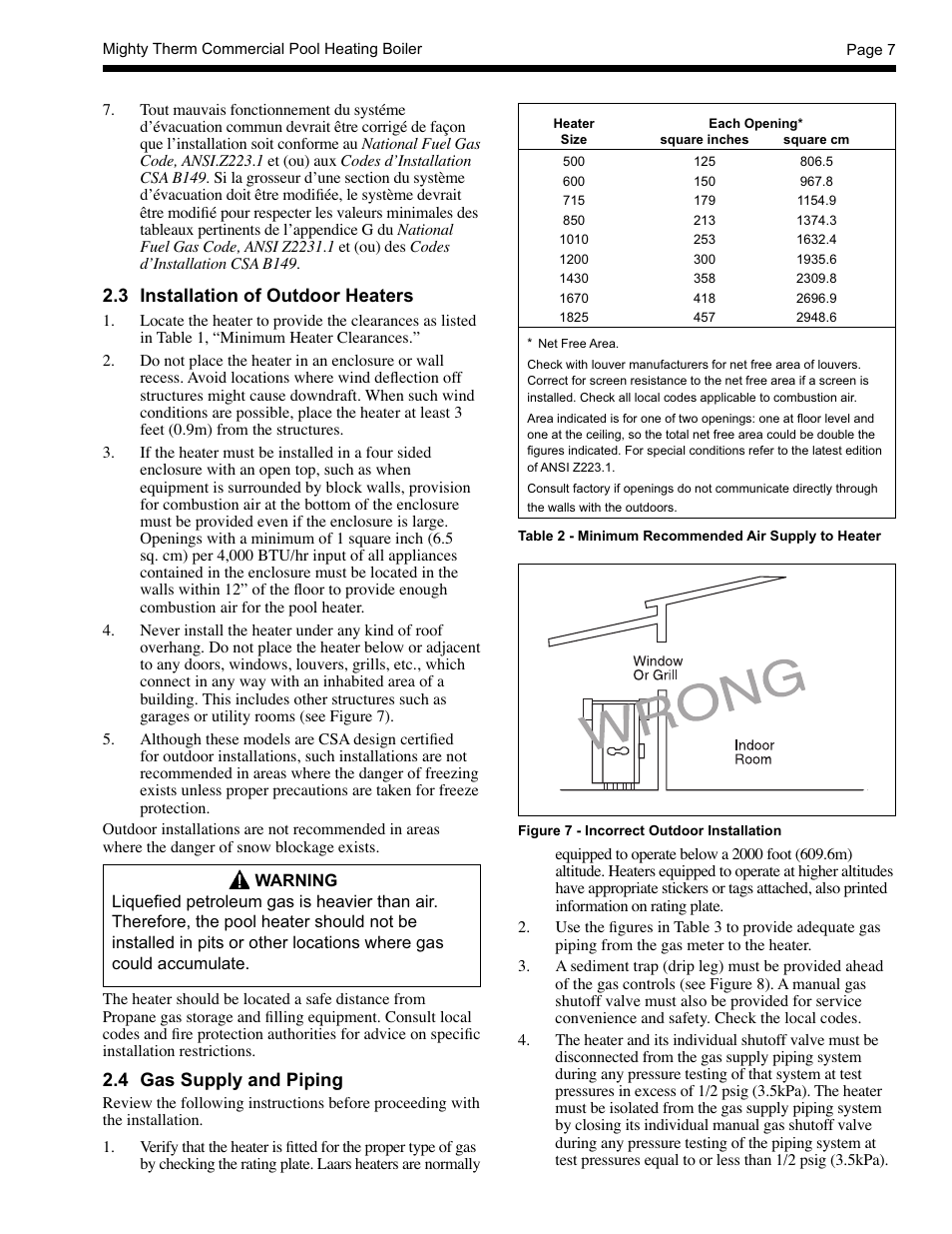 3 installation of outdoor heaters, 4 gas supply and piping | LAARS Mighty Therm AP (Sizes 500-1825) - Installation, Operation and Maintenance Instructions User Manual | Page 7 / 28