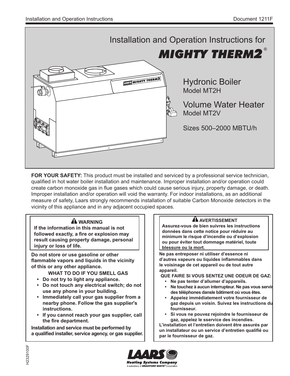 LAARS Mighty Therm2 MT2V (Sizes 500–2000 MBTU/h) - Install and Operating Manual User Manual | 40 pages