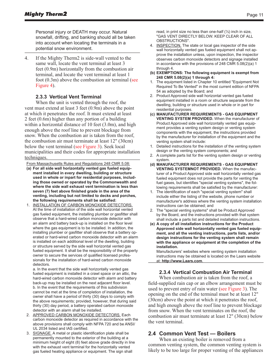 4 common vent test — boilers | LAARS Mighty Therm2 MT2V (Sizes 500–2000 MBTU/h) - Install and Operating Manual User Manual | Page 11 / 40