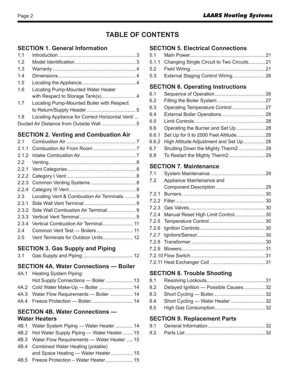 LAARS Mighty Therm2 MT2V (Sizes 500–2000 MBTU/h) - Install and Operating Manual User Manual | Page 2 / 40