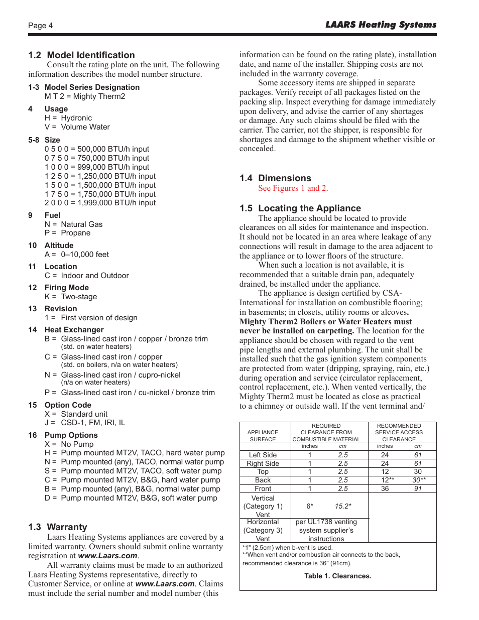 LAARS Mighty Therm2 MT2V (Sizes 500–2000 MBTU/h) - Install and Operating Manual User Manual | Page 4 / 40