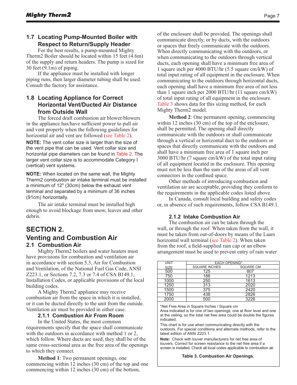 LAARS Mighty Therm2 MT2V (Sizes 500–2000 MBTU/h) - Install and Operating Manual User Manual | Page 7 / 40