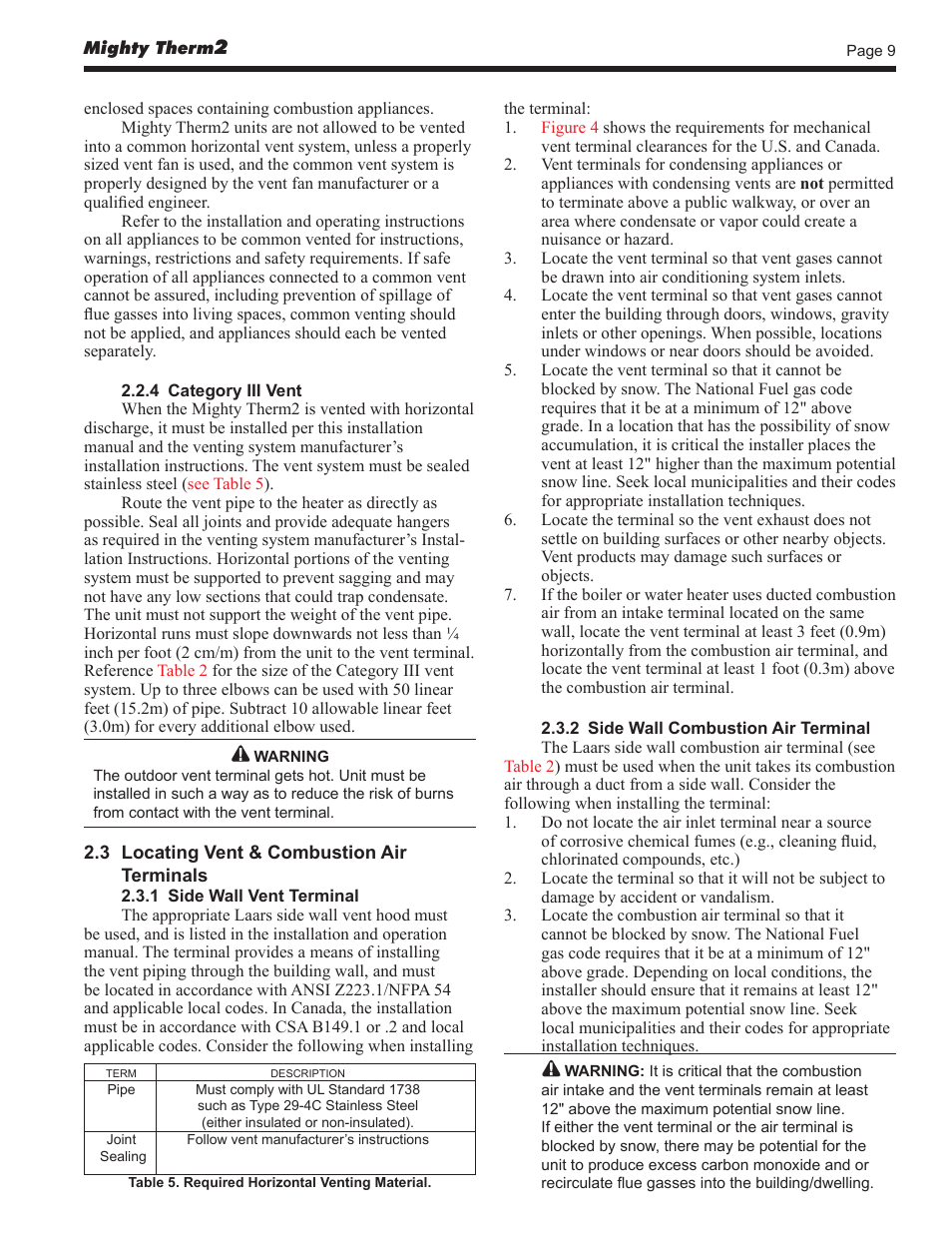 LAARS Mighty Therm2 MT2V (Sizes 500–2000 MBTU/h) - Install and Operating Manual User Manual | Page 9 / 40