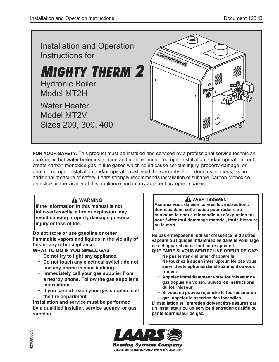 LAARS Mighty Therm2 MT2V (Sizes 200, 300, 400) - Install and Operating Manual User Manual | 42 pages