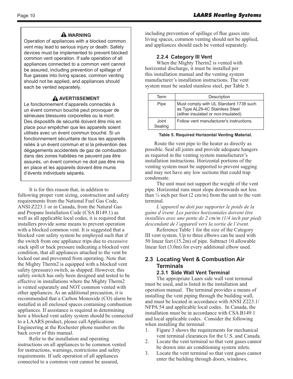 LAARS Mighty Therm2 MT2V (Sizes 200, 300, 400) - Install and Operating Manual User Manual | Page 10 / 42