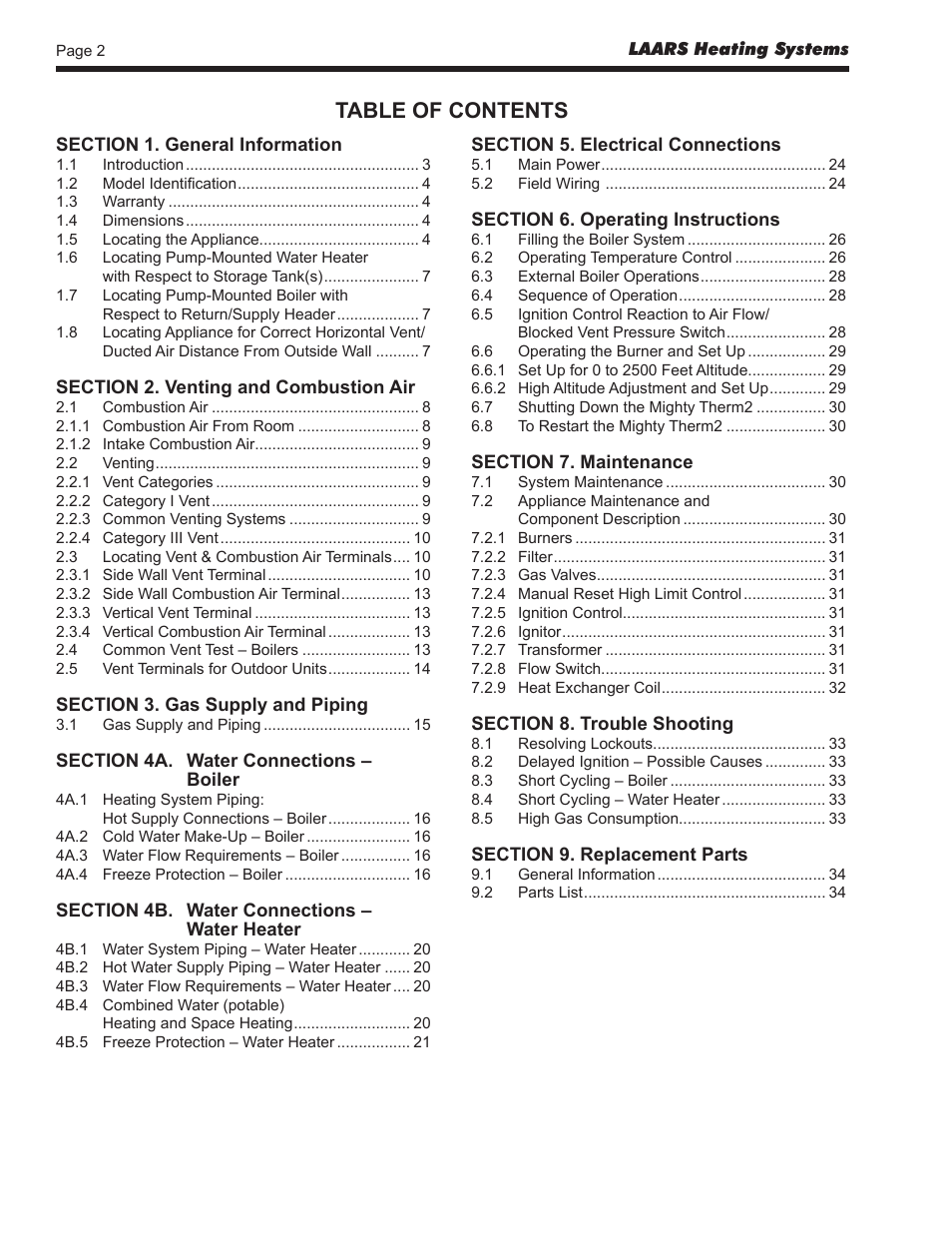 LAARS Mighty Therm2 MT2V (Sizes 200, 300, 400) - Install and Operating Manual User Manual | Page 2 / 42