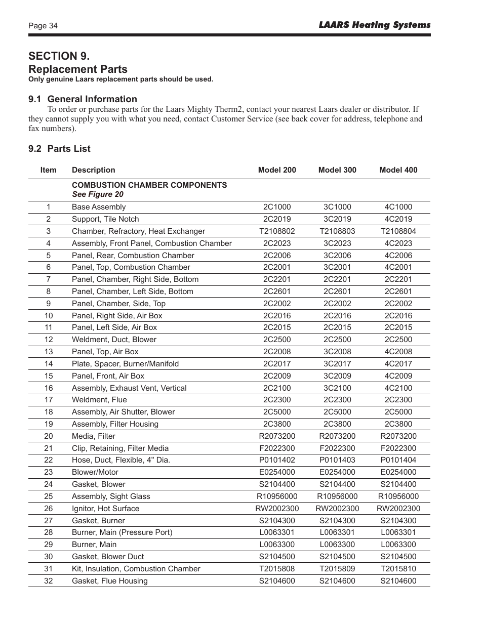 LAARS Mighty Therm2 MT2V (Sizes 200, 300, 400) - Install and Operating Manual User Manual | Page 34 / 42