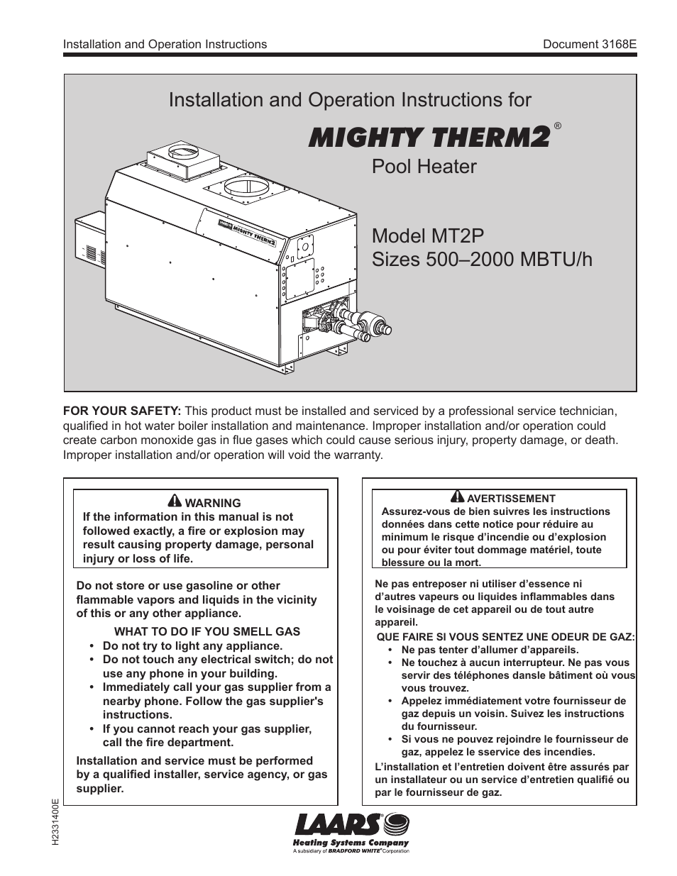 LAARS Mighty Therm2 MT2P (Sizes 500–2000 MBTU/h) - Install and Operating Manual User Manual | 32 pages
