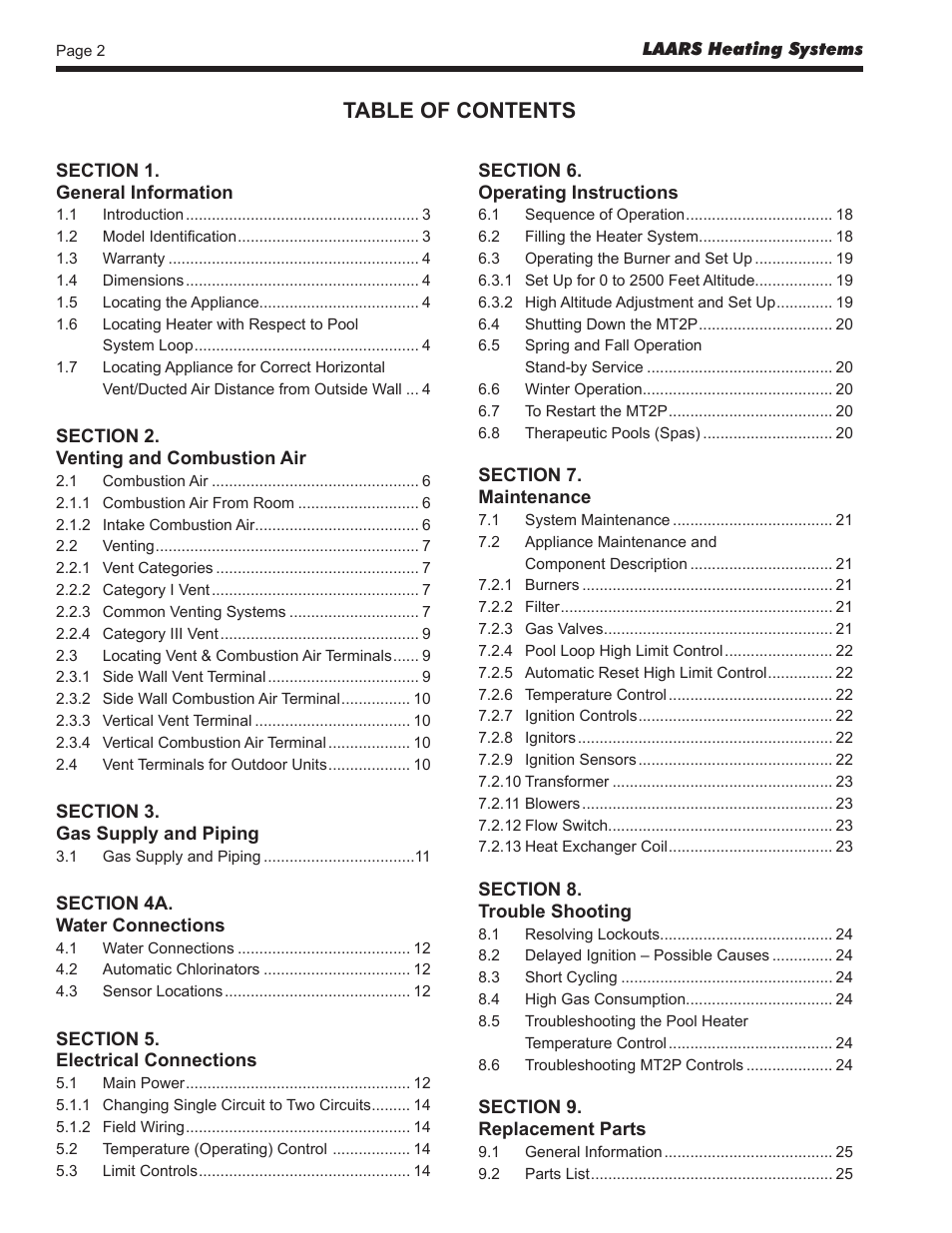 LAARS Mighty Therm2 MT2P (Sizes 500–2000 MBTU/h) - Install and Operating Manual User Manual | Page 2 / 32