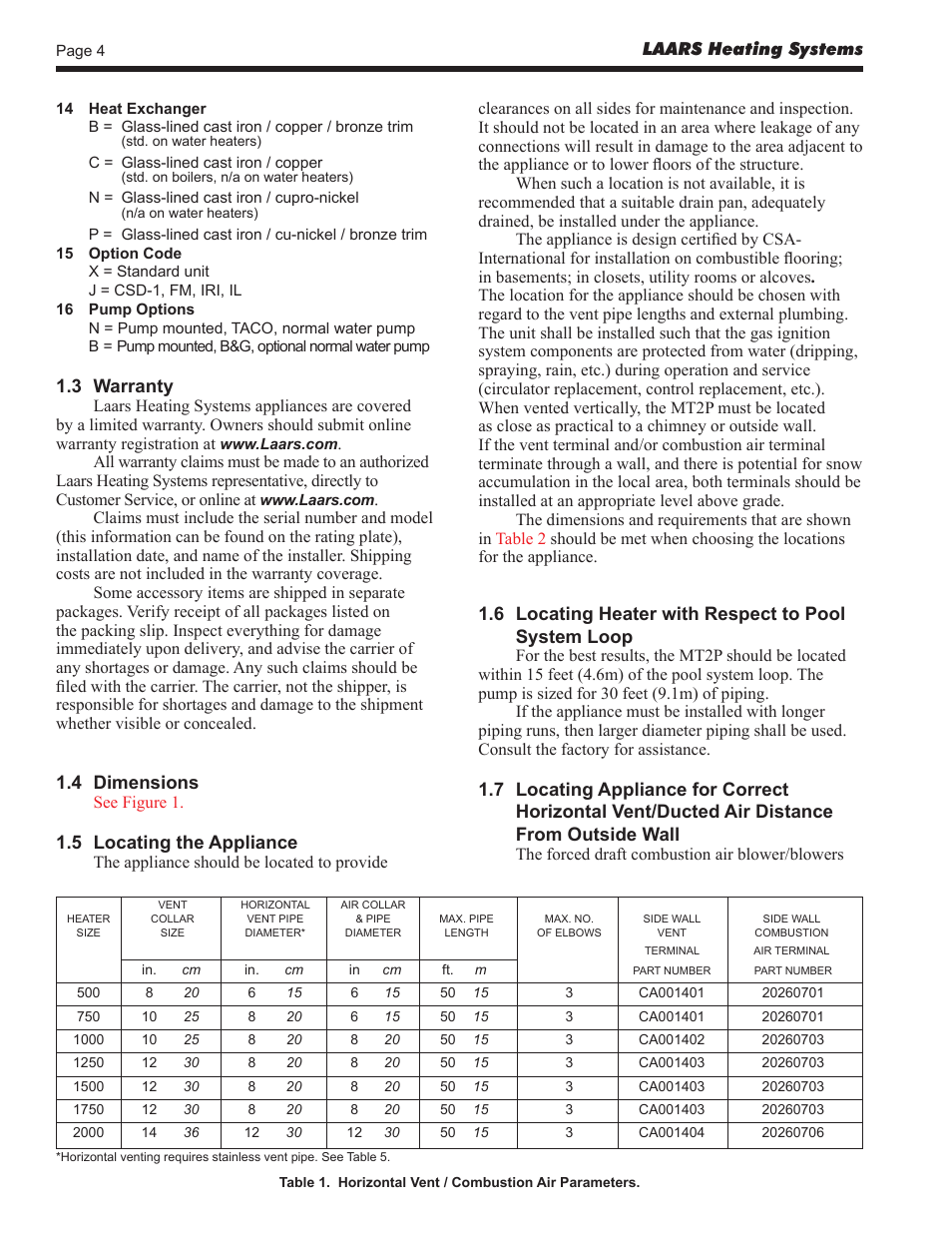 LAARS Mighty Therm2 MT2P (Sizes 500–2000 MBTU/h) - Install and Operating Manual User Manual | Page 4 / 32