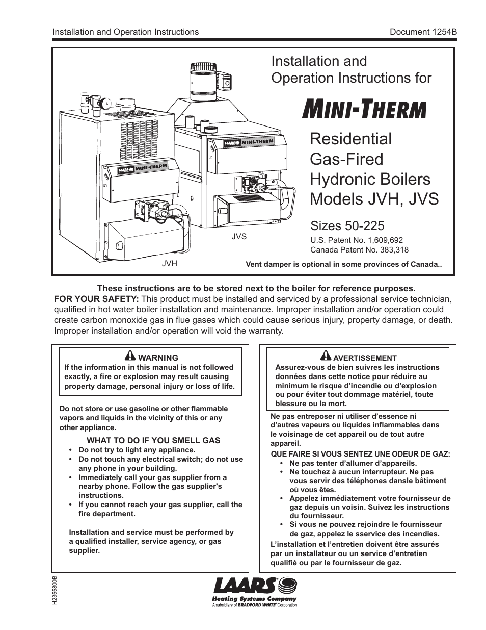 LAARS Mini-Therm JVS (Sizes 50-225) - Install and Operating Manual User Manual | 40 pages