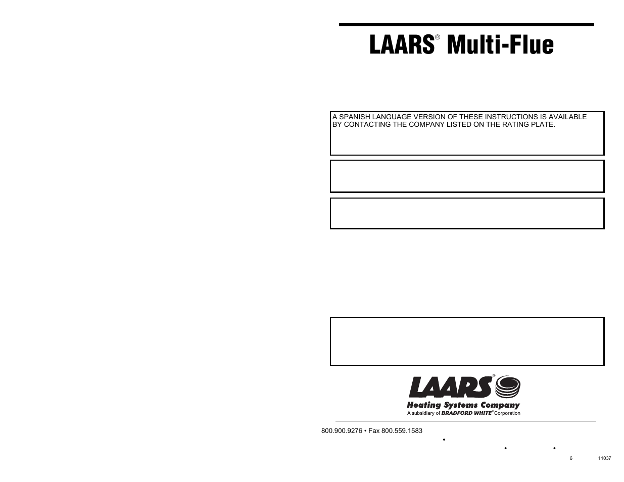 LAARS Multi Flue CF-100-3  - Install and Operating Manual User Manual | 16 pages