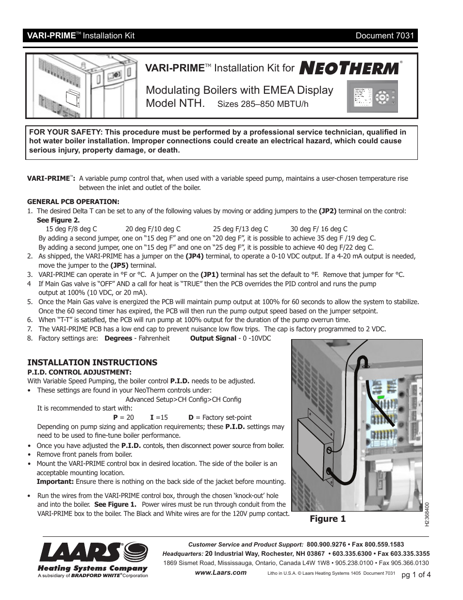 LAARS NeoTherm NTH (Sizes 285–850 MBTU/h) - Installation Manual User Manual | 4 pages