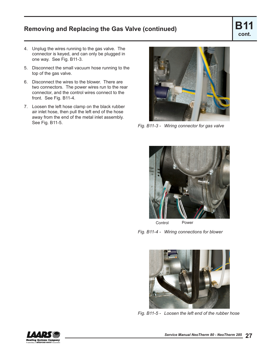 Removing and replacing the gas valve (continued) | LAARS NeoTherm NTV (Sizes 150–285 MBTU/h) - Service Manual User Manual | Page 37 / 110