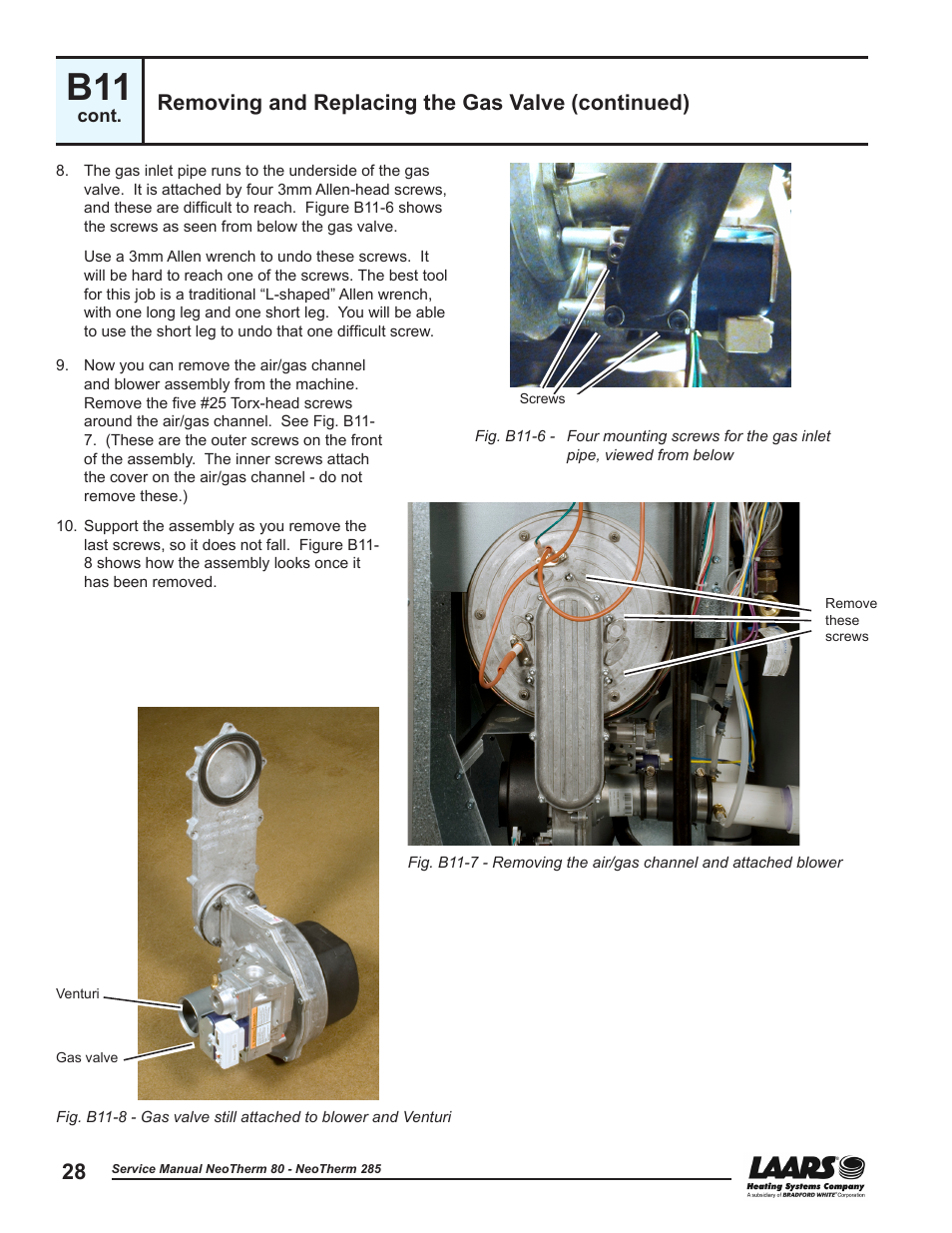 Removing and replacing the gas valve (continued) | LAARS NeoTherm NTV (Sizes 150–285 MBTU/h) - Service Manual User Manual | Page 38 / 110