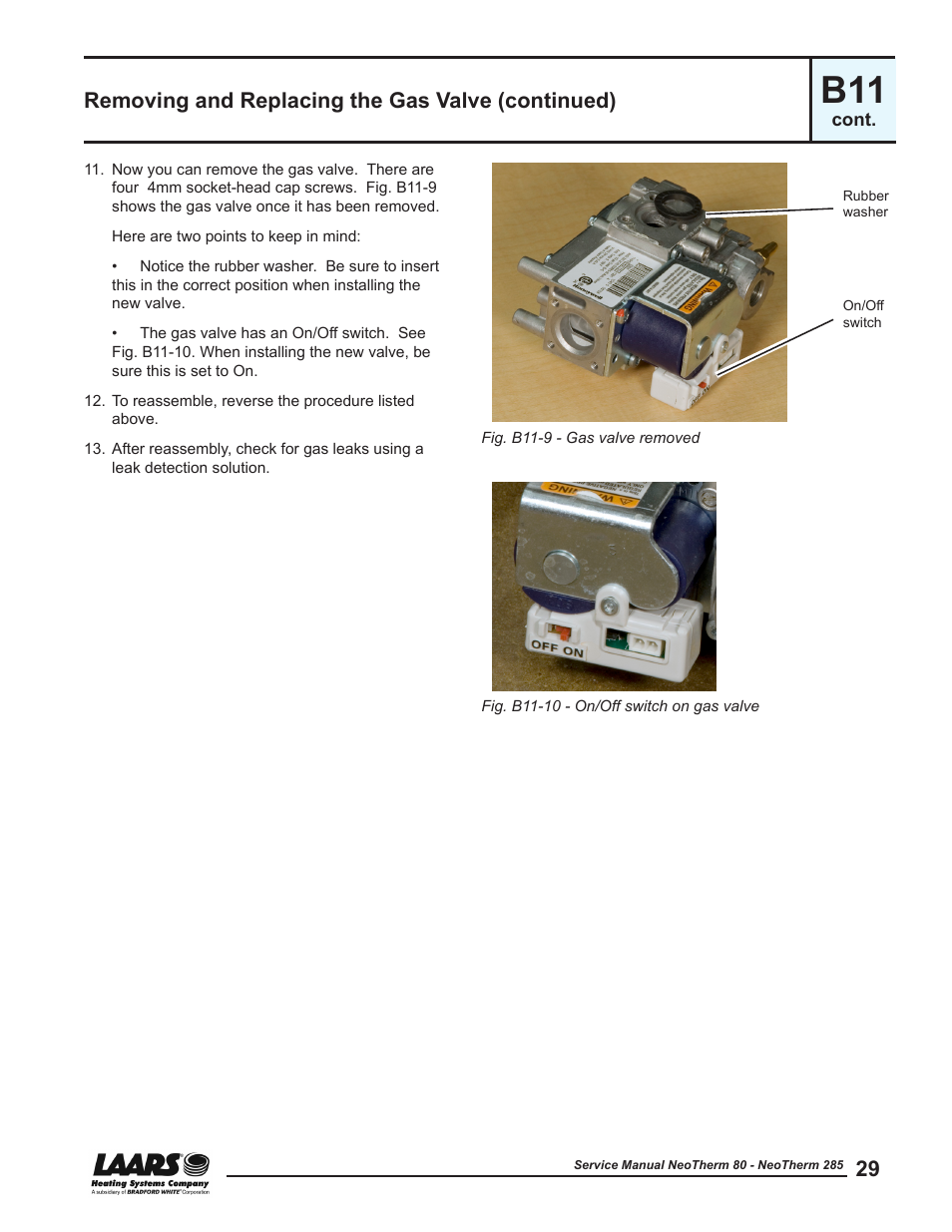 Removing and replacing the gas valve (continued) | LAARS NeoTherm NTV (Sizes 150–285 MBTU/h) - Service Manual User Manual | Page 39 / 110