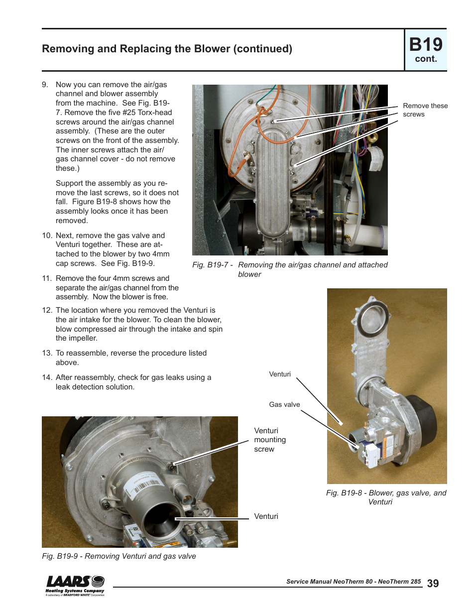 Removing and replacing the blower (continued) | LAARS NeoTherm NTV (Sizes 150–285 MBTU/h) - Service Manual User Manual | Page 49 / 110