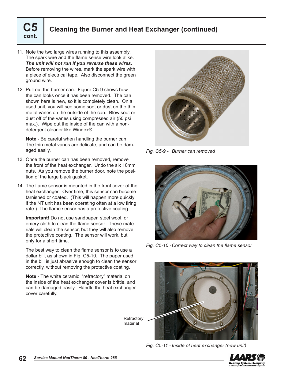 Cleaning the burner and heat exchanger (continued) | LAARS NeoTherm NTV (Sizes 150–285 MBTU/h) - Service Manual User Manual | Page 72 / 110