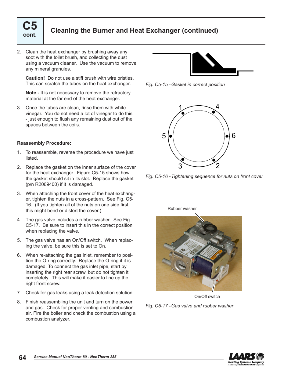 Cleaning the burner and heat exchanger (continued) | LAARS NeoTherm NTV (Sizes 150–285 MBTU/h) - Service Manual User Manual | Page 74 / 110