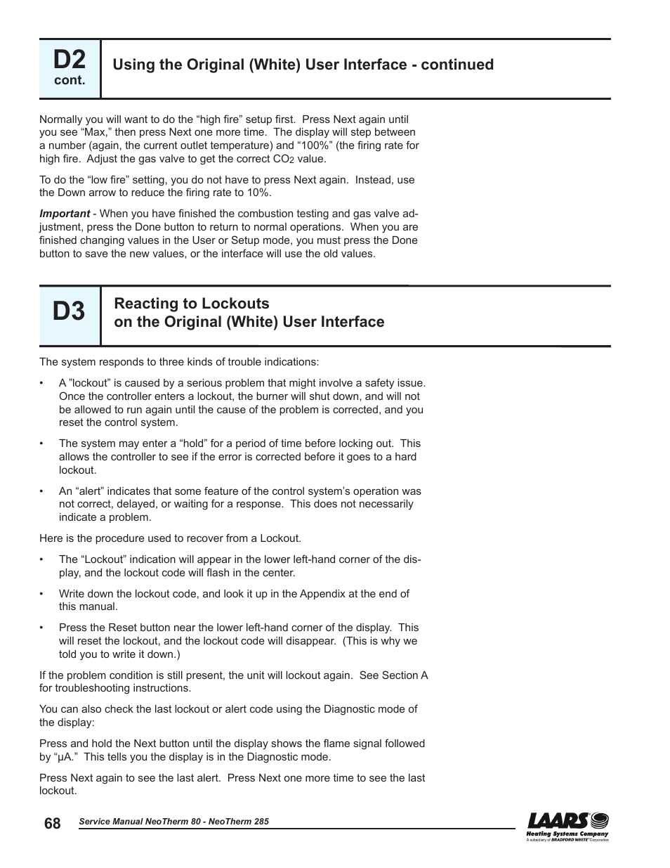 Reacting to lockouts on the original (white), User interface | LAARS NeoTherm NTV (Sizes 150–285 MBTU/h) - Service Manual User Manual | Page 78 / 110