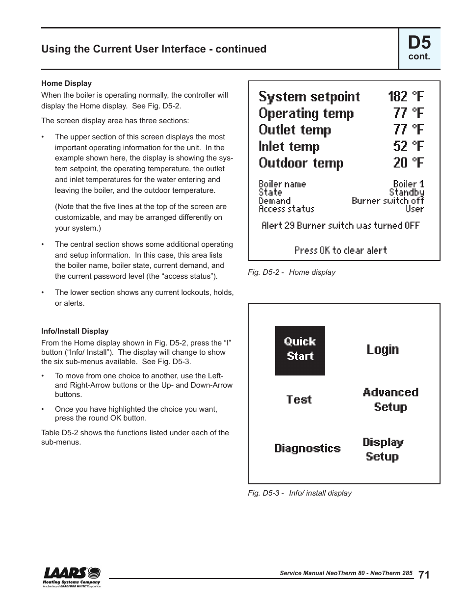 Using the current user interface - continued | LAARS NeoTherm NTV (Sizes 150–285 MBTU/h) - Service Manual User Manual | Page 81 / 110