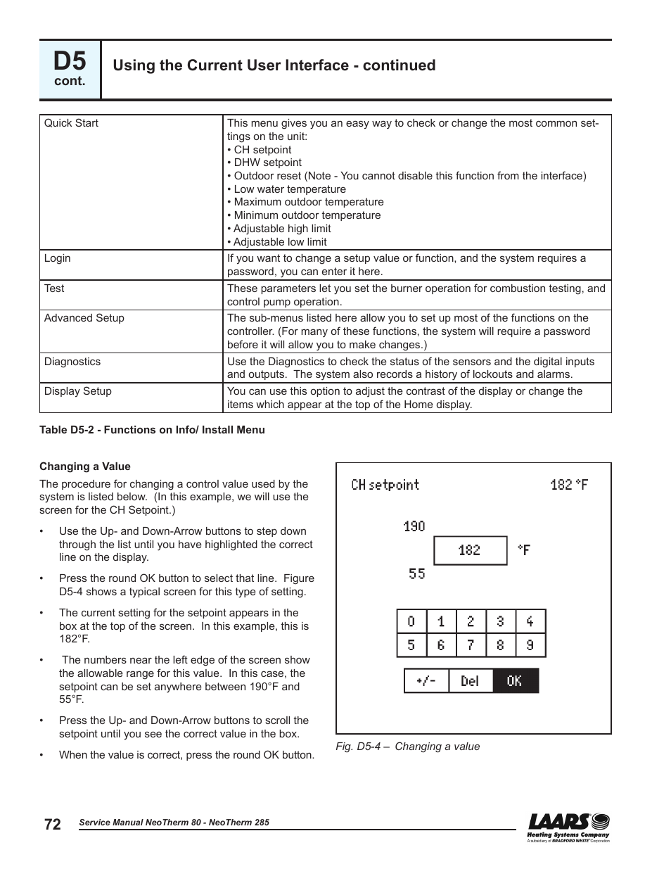 Using the current user interface - continued | LAARS NeoTherm NTV (Sizes 150–285 MBTU/h) - Service Manual User Manual | Page 82 / 110