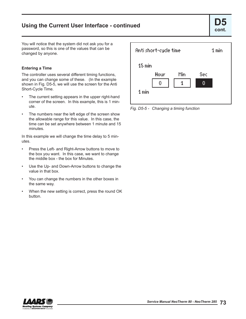 Using the current user interface - continued | LAARS NeoTherm NTV (Sizes 150–285 MBTU/h) - Service Manual User Manual | Page 83 / 110