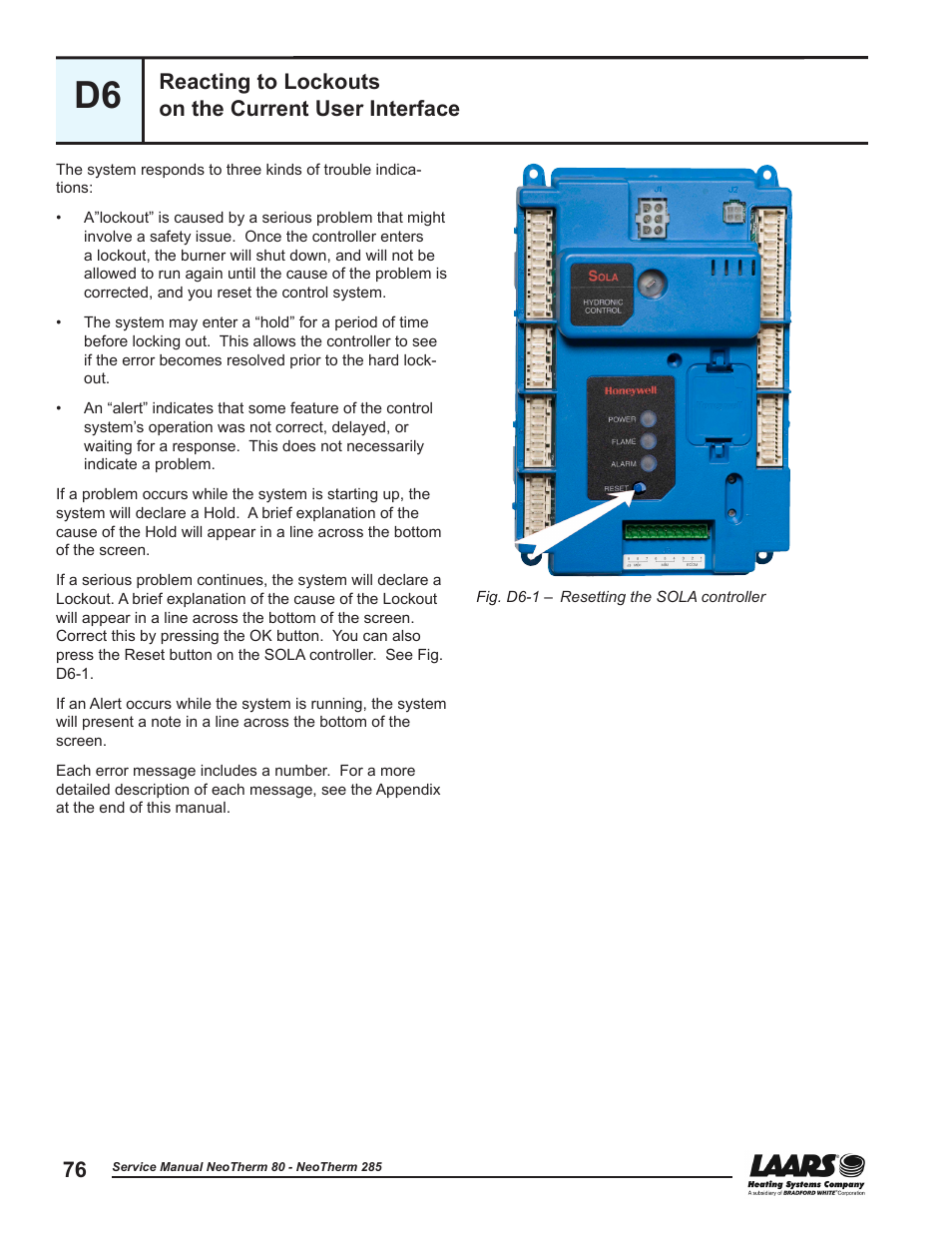 Reacting to lockouts on the current user interface | LAARS NeoTherm NTV (Sizes 150–285 MBTU/h) - Service Manual User Manual | Page 86 / 110