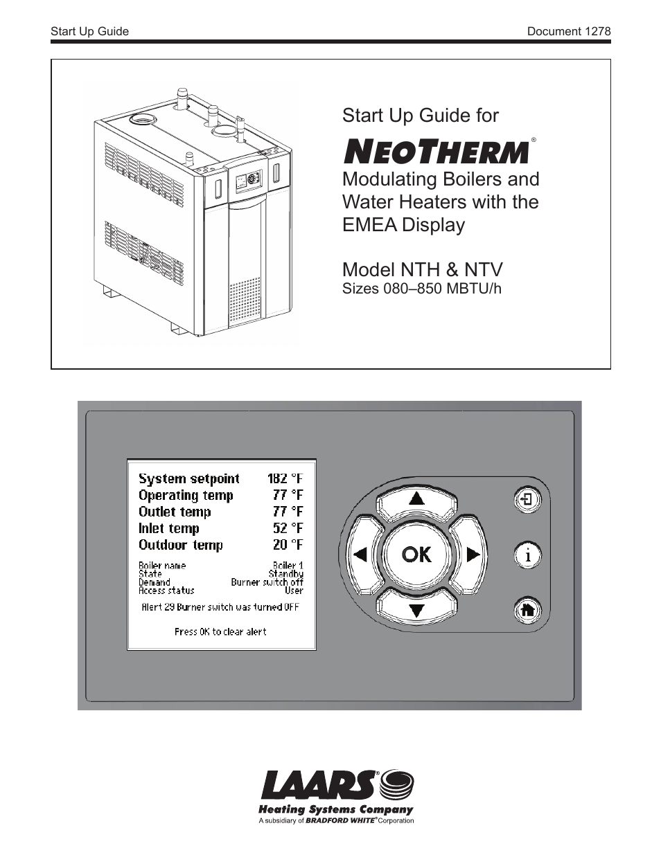 LAARS NeoTherm NTV (Sizes 080–850 MBTU/h) - Start Up Guide User Manual | 16 pages