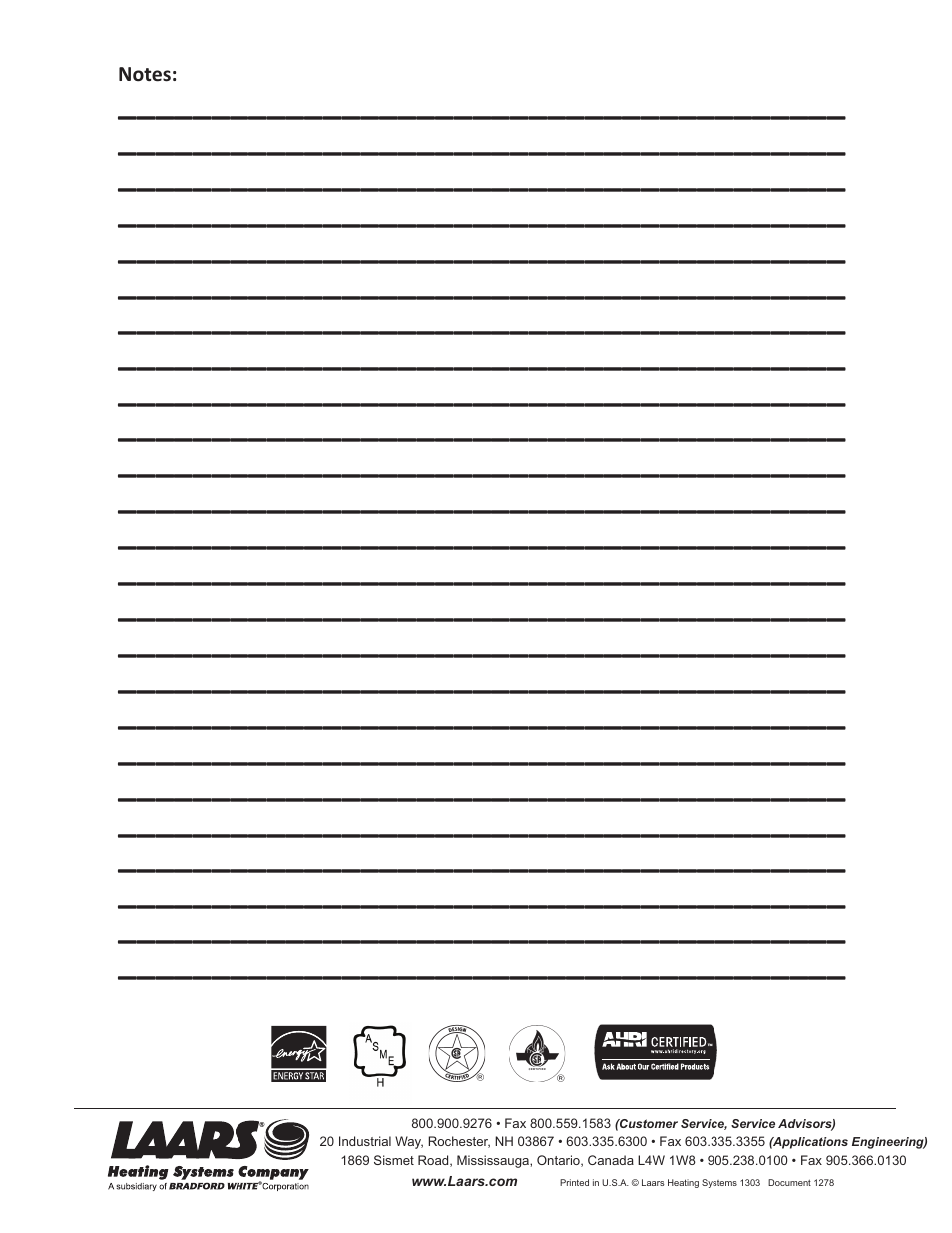 LAARS NeoTherm NTV (Sizes 080–850 MBTU/h) - Start Up Guide User Manual | Page 16 / 16