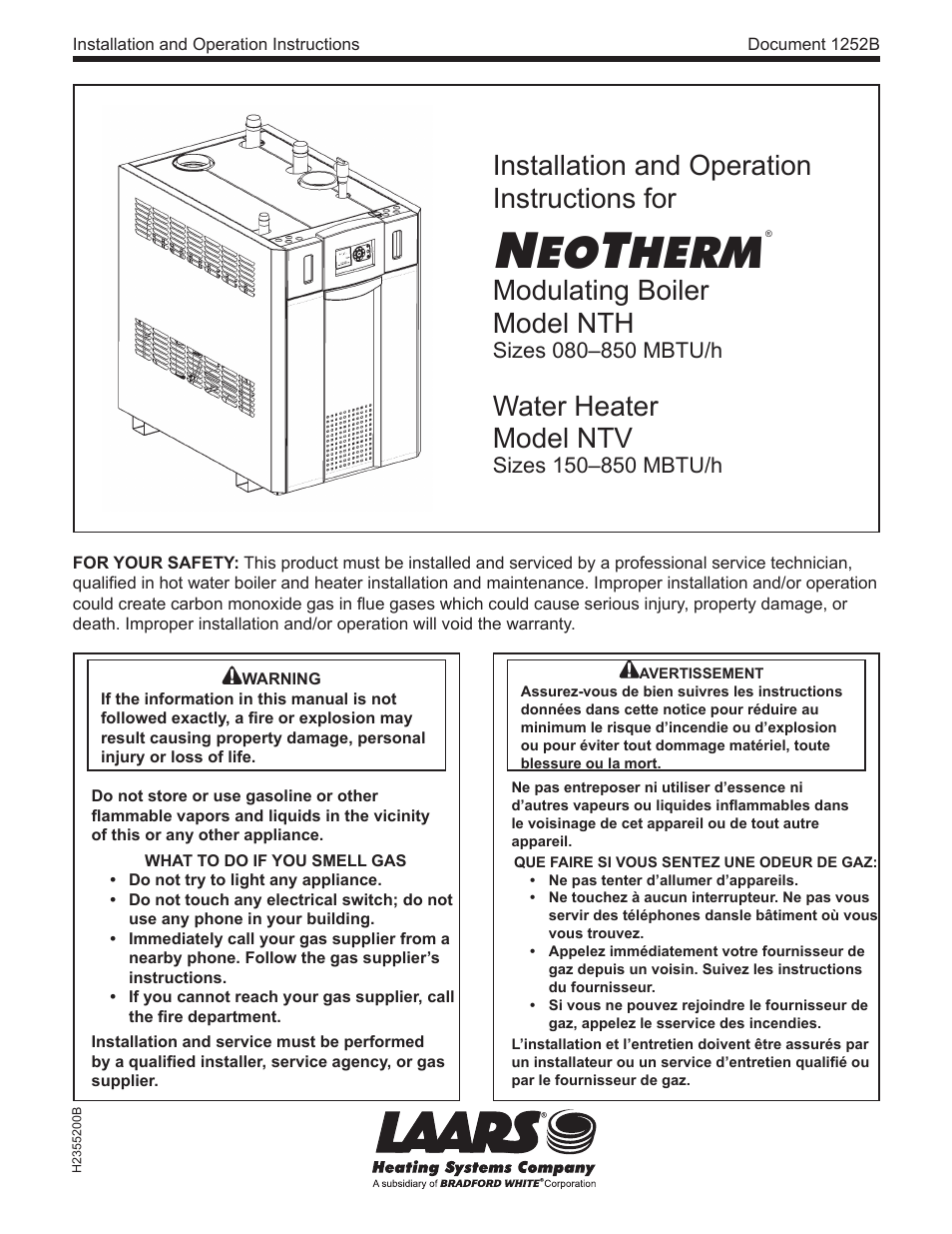 LAARS NeoTherm NTV (Sizes 150–850 MBTU/h) - Install and Operating Manual User Manual | 92 pages