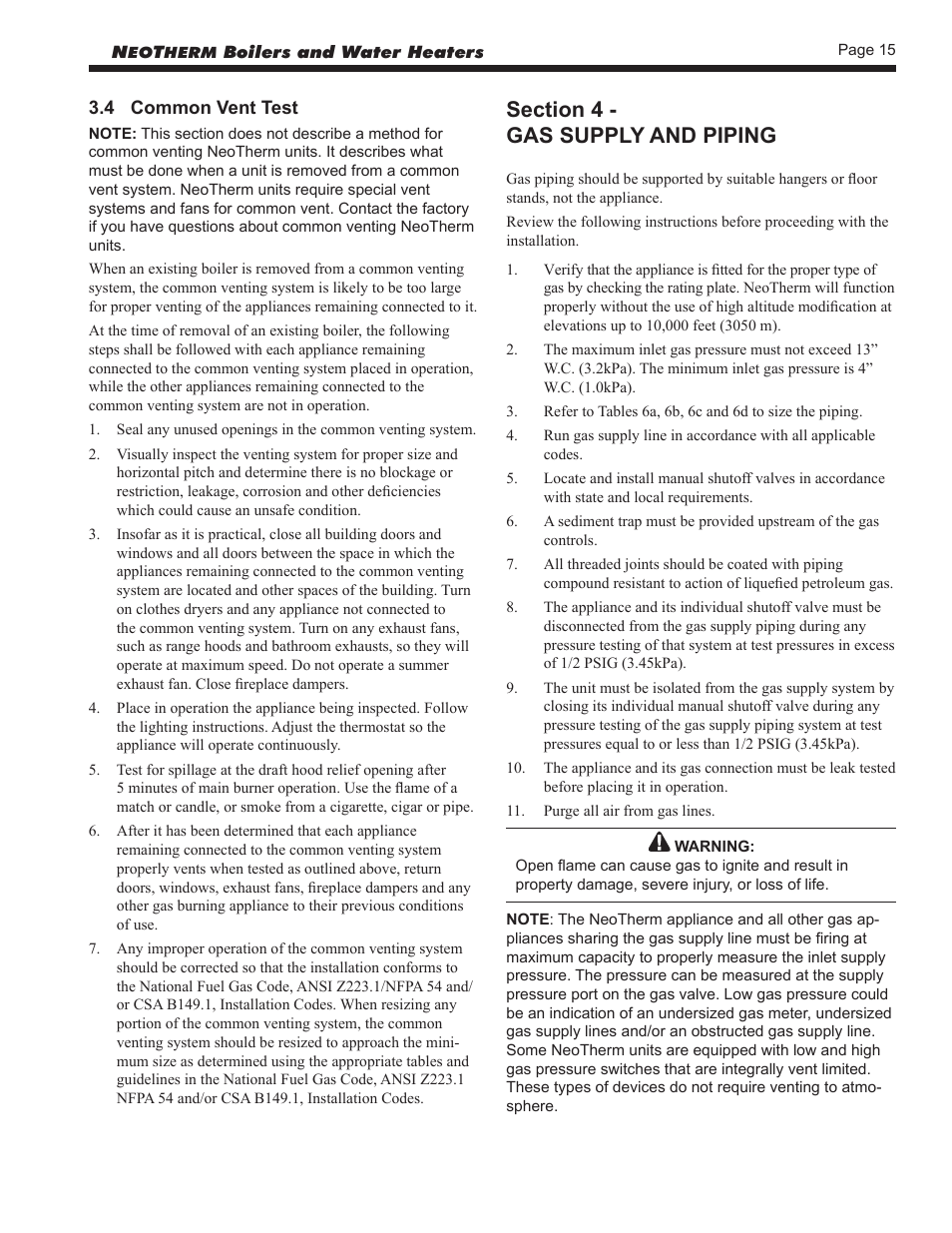 4 common vent test, 4 - gas supply and piping | LAARS NeoTherm NTV (Sizes 150–850 MBTU/h) - Install and Operating Manual User Manual | Page 19 / 92