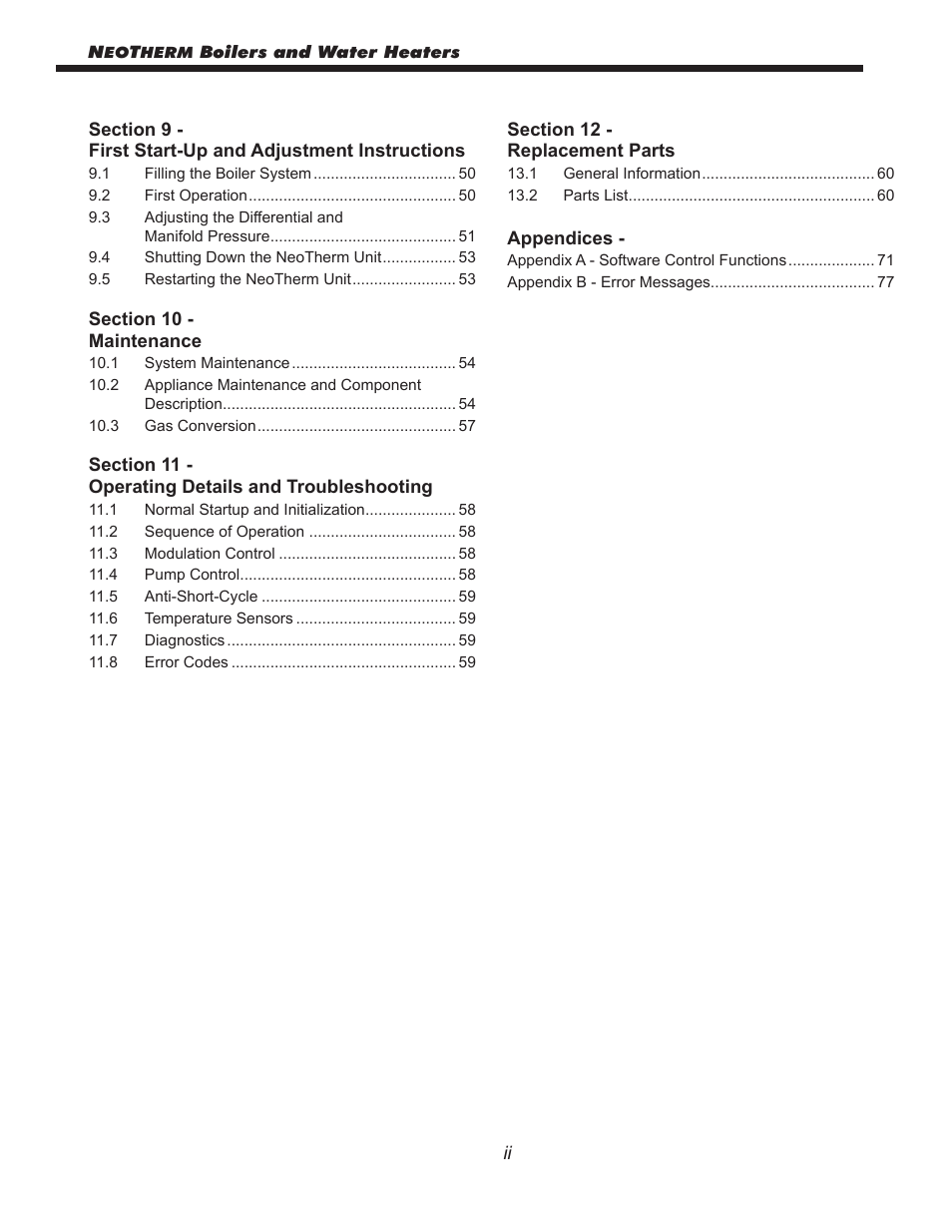 Table of contents, pg 2 | LAARS NeoTherm NTV (Sizes 150–850 MBTU/h) - Install and Operating Manual User Manual | Page 3 / 92