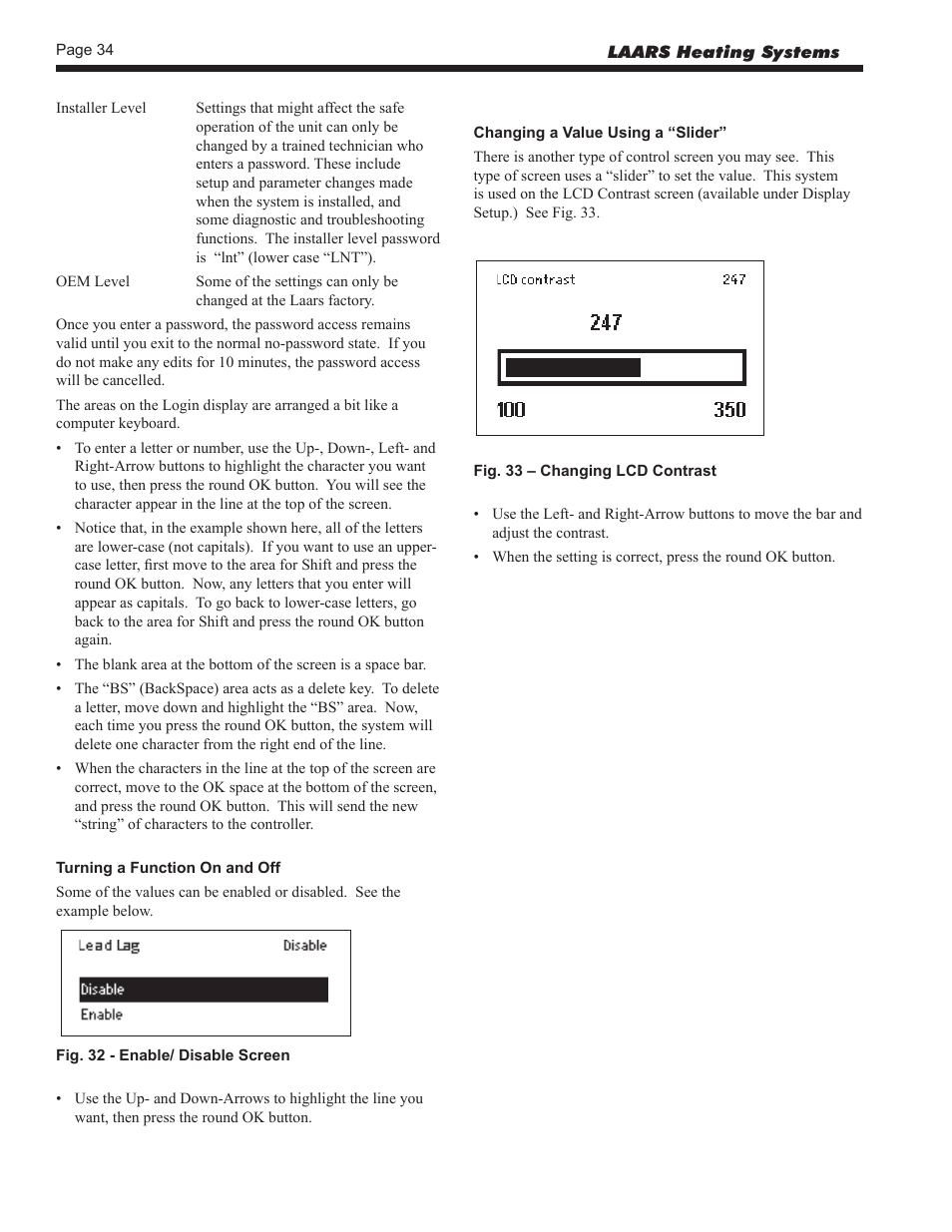 Turning a function on and off | LAARS NeoTherm NTV (Sizes 150–850 MBTU/h) - Install and Operating Manual User Manual | Page 38 / 92