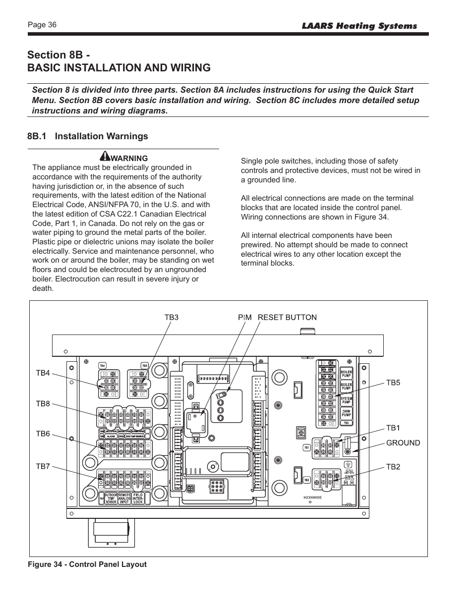 8b - basic installation and wiring, 8b.1 installation warnings, Control panel layout | LAARS NeoTherm NTV (Sizes 150–850 MBTU/h) - Install and Operating Manual User Manual | Page 40 / 92