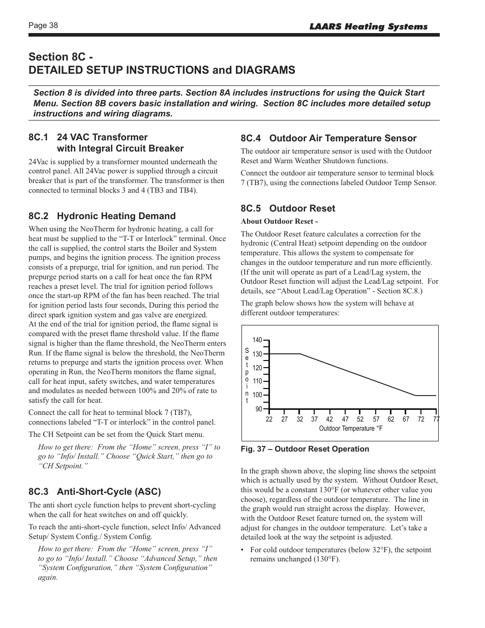 8c.2 hydronic heating demand, 8c.3 anti-short-cycle (asc), 8c.4 outdoor air temperature sensor | 8c.5 outdoor reset | LAARS NeoTherm NTV (Sizes 150–850 MBTU/h) - Install and Operating Manual User Manual | Page 42 / 92