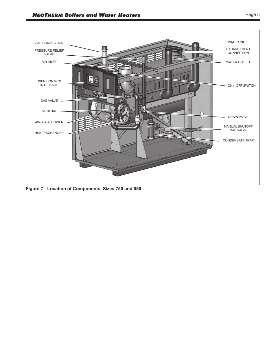 3 appliance overview, sizes 750 and 850, Boilers and water heaters | LAARS NeoTherm NTV (Sizes 150–850 MBTU/h) - Install and Operating Manual User Manual | Page 9 / 92