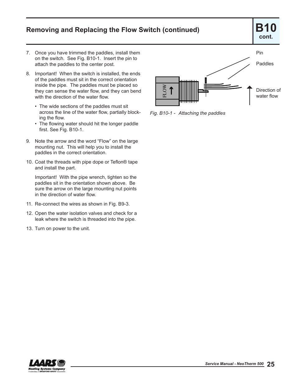 Removing and replacing the flow switch (continued) | LAARS NeoTherm NTV (Sizes 399-850 MBTU/h) - Service Manual User Manual | Page 35 / 118