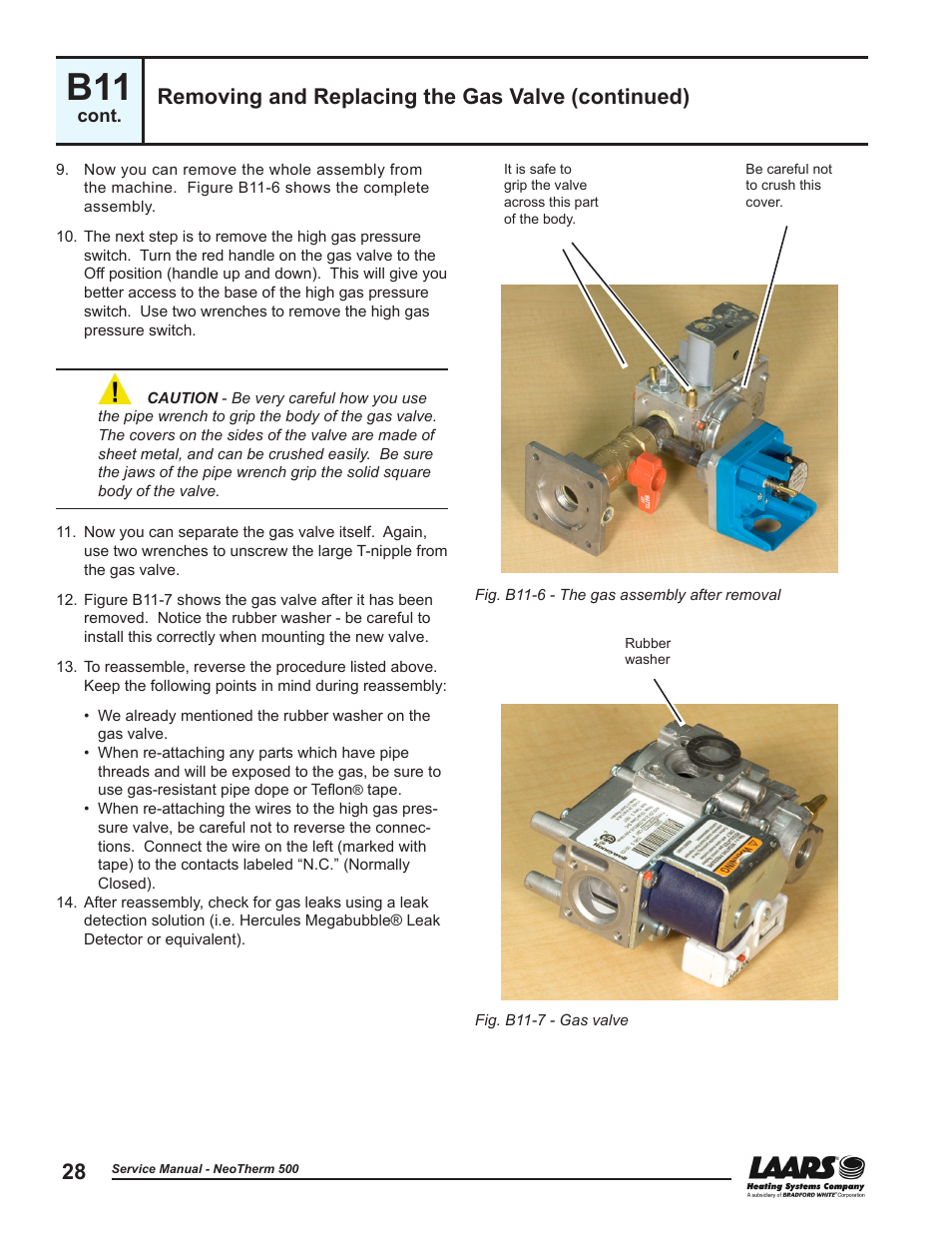 Removing and replacing the gas valve (continued) | LAARS NeoTherm NTV (Sizes 399-850 MBTU/h) - Service Manual User Manual | Page 38 / 118