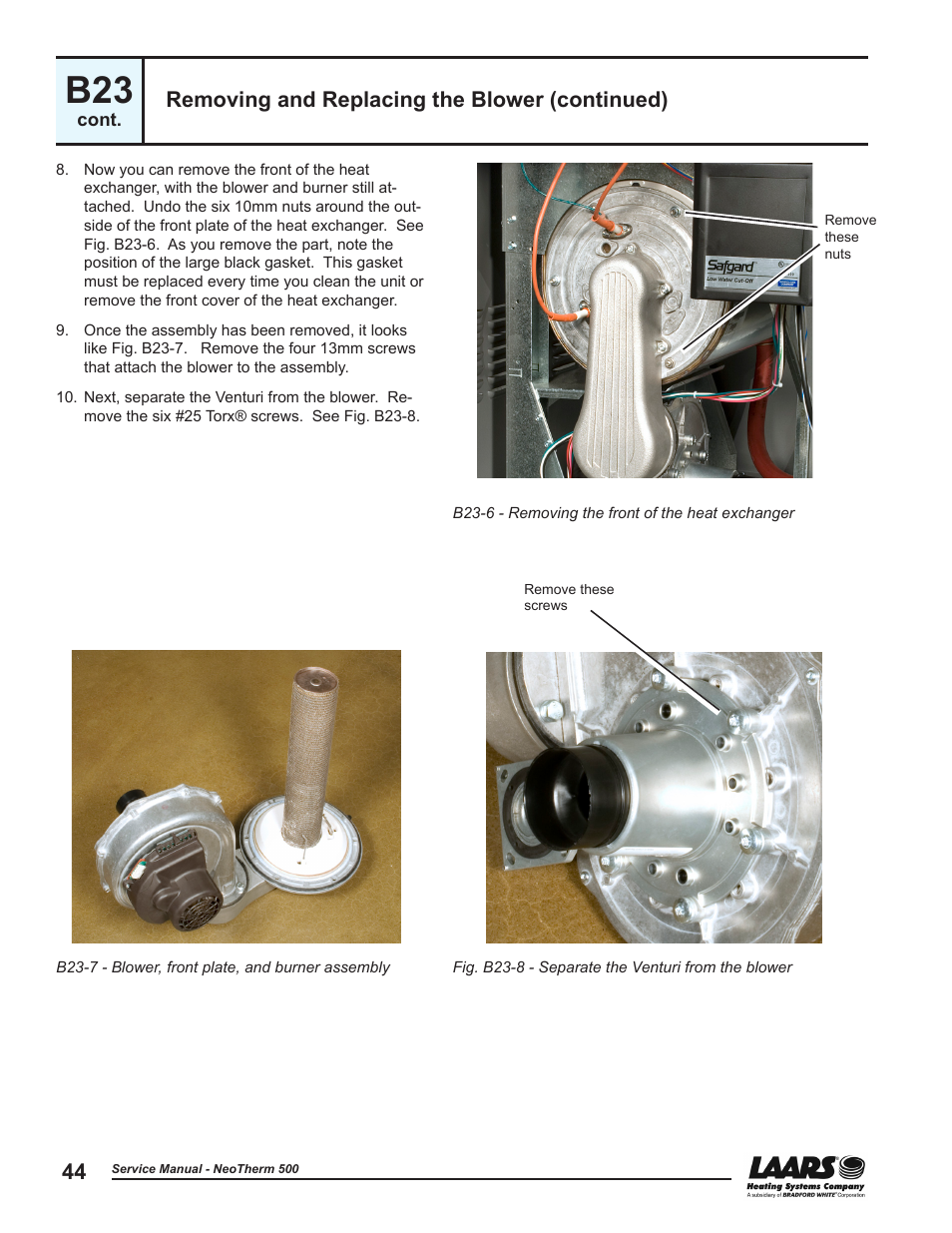 Removing and replacing the blower (continued) | LAARS NeoTherm NTV (Sizes 399-850 MBTU/h) - Service Manual User Manual | Page 54 / 118