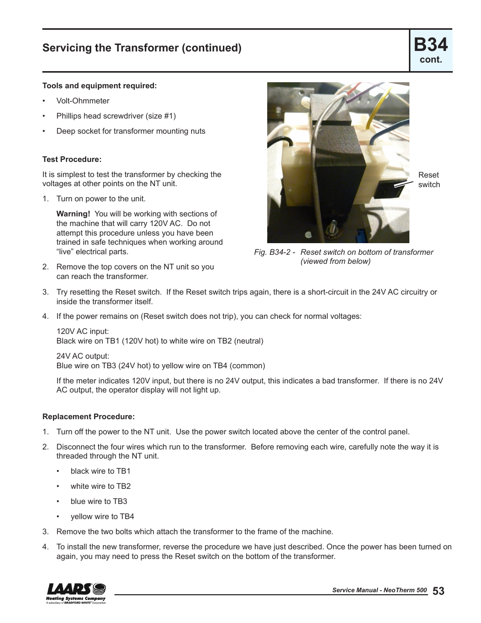 Servicing the transformer (continued) | LAARS NeoTherm NTV (Sizes 399-850 MBTU/h) - Service Manual User Manual | Page 63 / 118