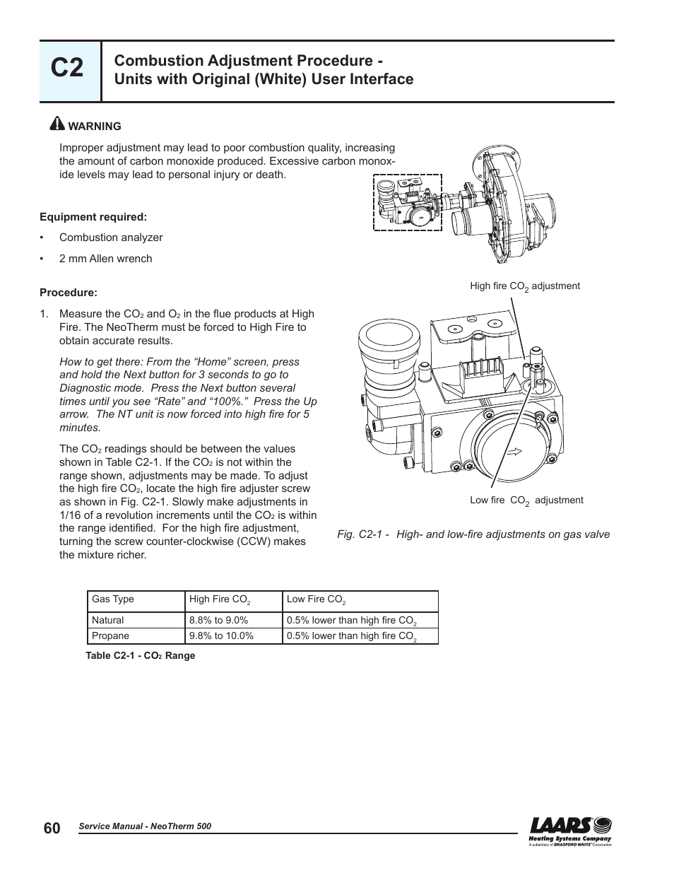 Combustion adjustment procedure, Units with original (white) user interface | LAARS NeoTherm NTV (Sizes 399-850 MBTU/h) - Service Manual User Manual | Page 70 / 118