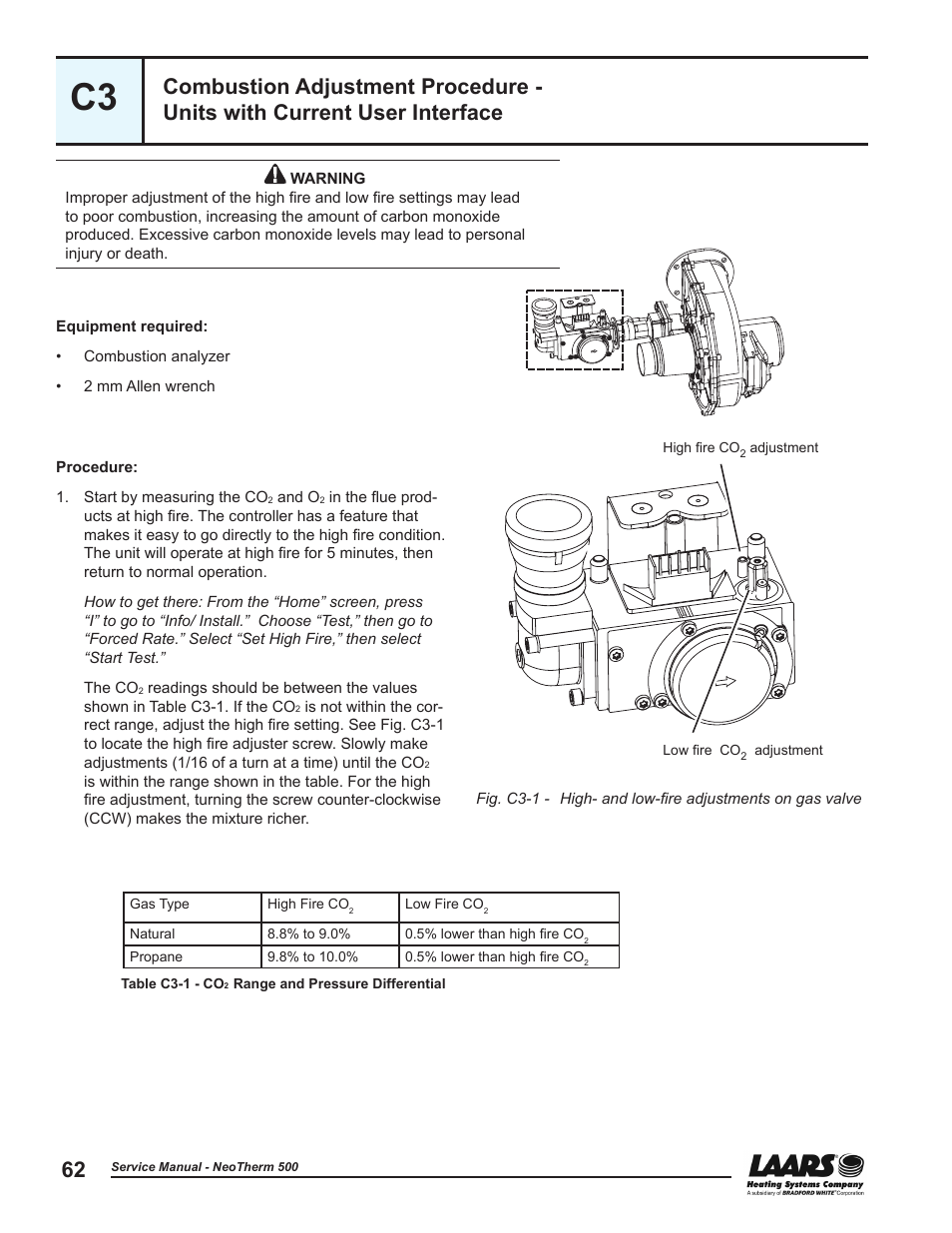 Combustion adjustment procedure, Units with current user interface | LAARS NeoTherm NTV (Sizes 399-850 MBTU/h) - Service Manual User Manual | Page 72 / 118
